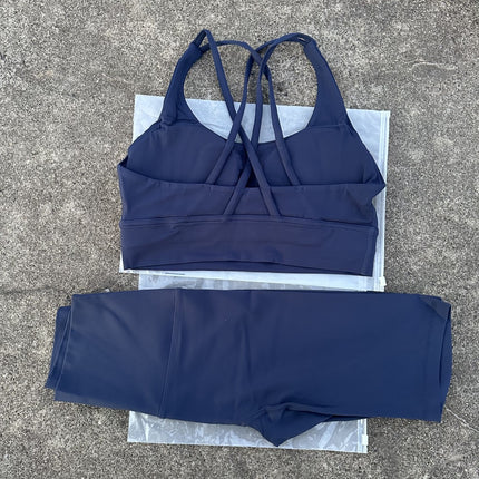 Women's Naked Riding Tight Yoga Shorts suit Hollow-out Back Cross Sports Underwear gym yoga set