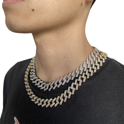 European and American foreign trade explosions double-row drill Cuban chain thick 15mm necklace hiphop Diamond Miami clavicle chain wholesale