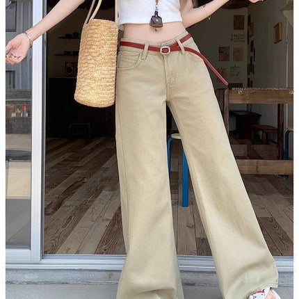 American Khaki Wide-Leg Jeans New Low-Waist Summer Hot Girl Slim Straight Loose Drape Floor-Length Pants