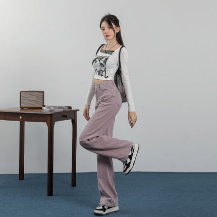 Dopamine Purple Autumn New High Waist Slimming Wide Leg Denim Mop Pants Women's Jeans Long Multicolor Pants