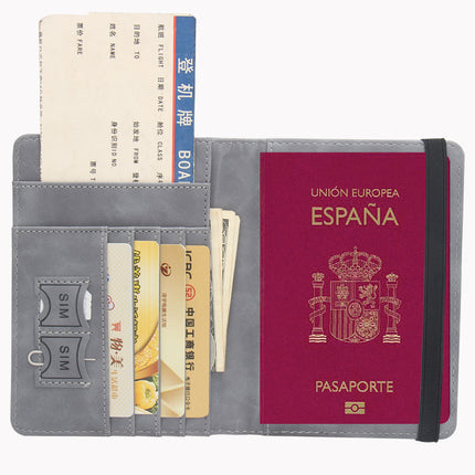 New Spanish Anti-Magnetic Passport Holder with Elastic Band, Leather Passport Cover, High-End Multi-Card Slots for Bank Cards, Passport Cover Set