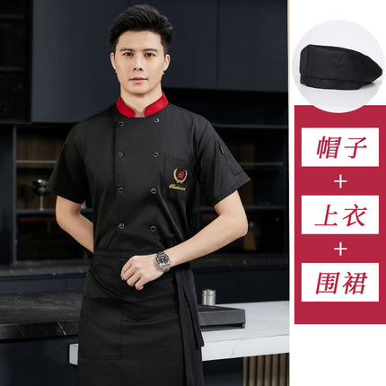 2024 Chef Clothes Short Sleeve Men's Restaurant Hotel Summer Work Clothes Catering Baking Tea House Rear Kitchen Work Clothes Long Sleeve