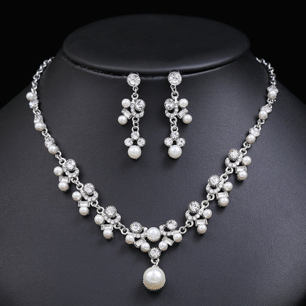 Bridal Dress Distinctive European and American Pearl Necklace Earrings Set Women's Fashion Elegant Explosive Alloy Drop Shape