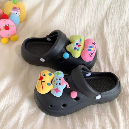 Fashion Ins Cute Kitten Thick-Soled Clogs Closed-Toe Non-Slip Beach Slippers for Outdoor Wear Height-Increasing Non-Slip Sandals