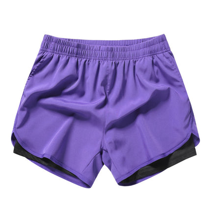 Men's Quick-drying Sports Shorts Fake Two-piece Fitness Triple Pants Marathon Running Pants Invisible Pocket for Mobile Phone