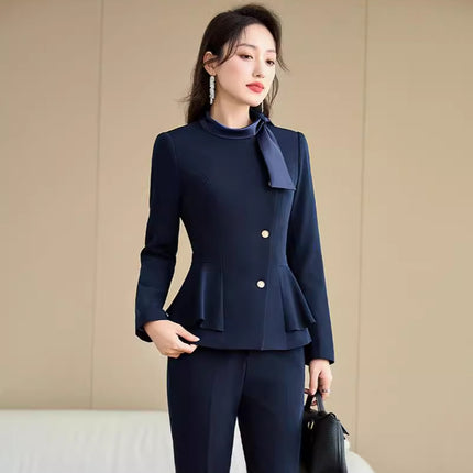 Blue Long-Sleeved Suit Jacket for Women, New Spring and Autumn Professional Suit Dress, Beauty Salon Hotel Front Desk Reception Work Uniform