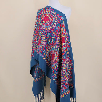 Foreign Trade Imitation Cashmere Sunflower Sunflower Embroidered Flower Scarf Shawl Holiday Ethnic Style Travel Cloak 350g