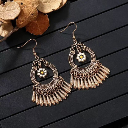 Bohemian Turquoise Earrings European and American Retro Owl Geometric Dreamcatcher Feather Tassel Earrings Women