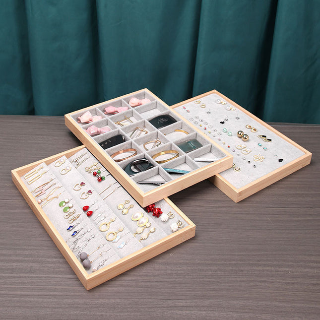 Ice Velvet gray solid wood bamboo wood jewelry plate ring earrings necklace pendant bracelet watch jewelry tray
