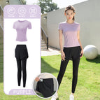 Purple [short-sleeved] two-piece set (black pants) upgraded version---crazy sale / M