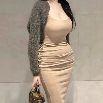 South Korea Dongdaemun Spring and Summer New Elegant Slim-fit Figure Split Hip Tight Mid-length Sling dress