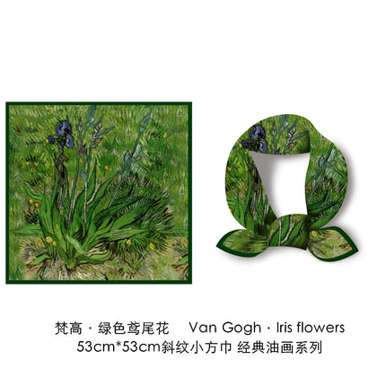 Original Artist Van Gogh Oil Painting Series Green Iris New Style 53 Small Square Scarf Spring & Fall Fashionable High-End
