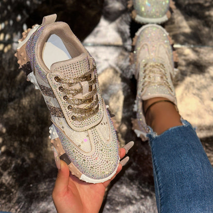 Dad Shoes for Women 2025 European Hot Style Shoes New Summer Breathable Flats Thick Sole Casual Sports Rhinestone Mesh Shoes