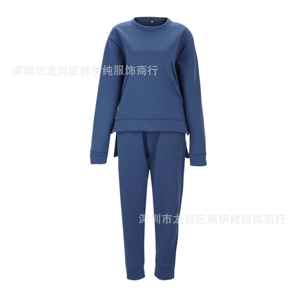 2023 Amazon cross-border new loose plus size top women's long sleeve hot figure sweater fleece-lined casual suit wholesale