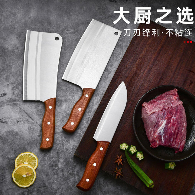 Wooden Handle Wire-drawing Household Kitchen Knife Handmade Chopping Dual-purpose Knife Sharp Slice Knife Special for Chef Knife Set Knife