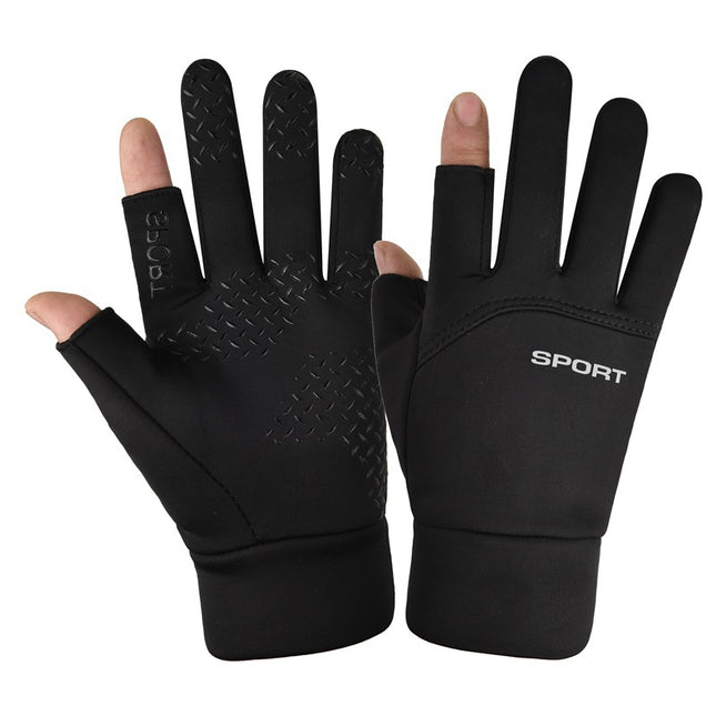 Outdoor Warm Cycling Gloves Men's Autumn and Winter Windproof and Cold-Proof Fleece-Lined Touch Screen Windproof and Waterproof Sports Single-Sided Gloves