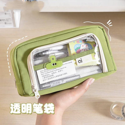 Transparent pencil case ins Japanese large capacity junior high school boys and girls simple high-looking pencil case Office pencil case