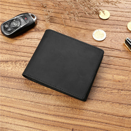 Men's Retro Crazy Horse Top Layer Cowhide Short Wallet Youth Genuine Leather Driver's License Wallet for Boyfriend Dad Gift
