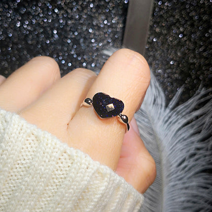 Japanese and Korean Style Cute Blue Sand Stone Purple Starry Heart Love Heart Ring Fashionista Student Rose Gold Fashion Ring