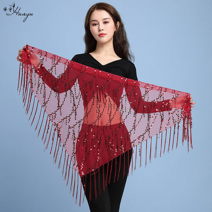 Belly Dance Waist Chain Sequin Tassel Triangle Scarf Performance Hip Scarf Practice Waist Chain Waist Scarf Hip Scarf Clothing Belt Wholesale