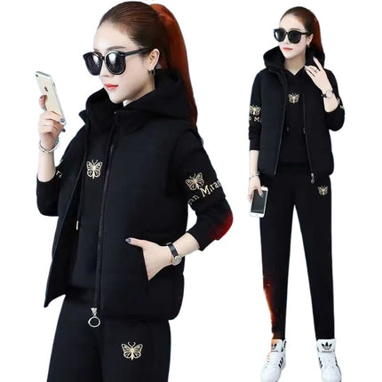Mother's Autumn and Winter Vest Three-piece Set Middle-aged and Elderly fleece-lined Thickened Sportswear suit Women's Cold-proof Winter Coat New