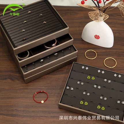 Jewelry Display Tray for Jade and Jewelry, Brown Stacking Tray for Bracelets and Rings