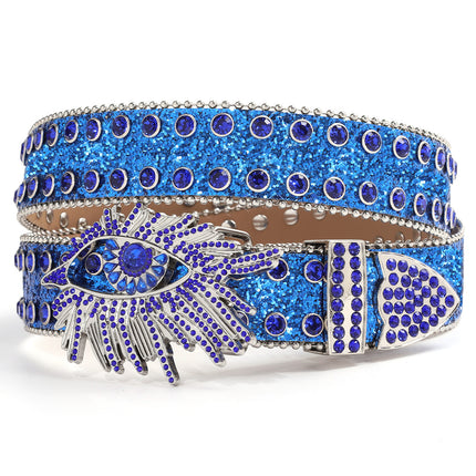 Cross-border rhinestone eye wide belt women inlaid rhinestone flash hip-hop punk personality fashion non-mainstream wholesale