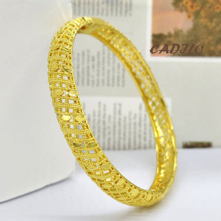 CADILO Copper Opening Bracelet Middle East 24K Gold Plated Women Fashion Bracelet European American Nigeria Bracelet