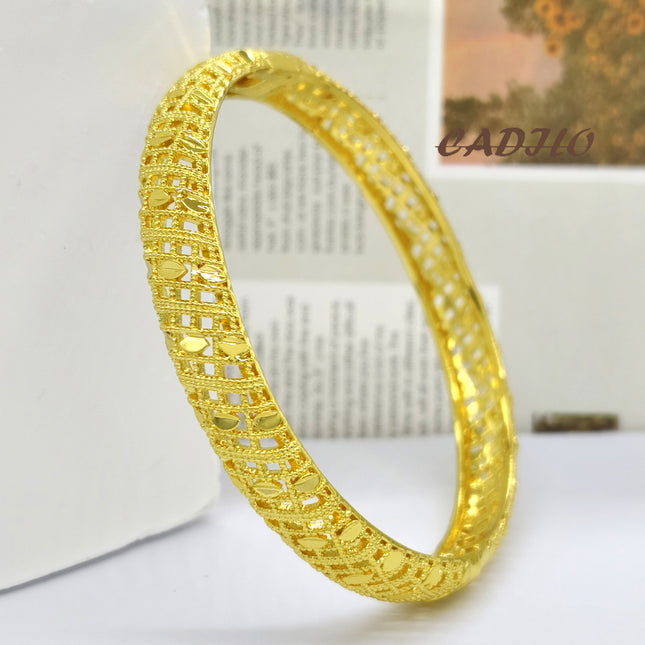 CADILO Copper Opening Bracelet Middle East 24K Gold Plated Women Fashion Bracelet European American Nigeria Bracelet