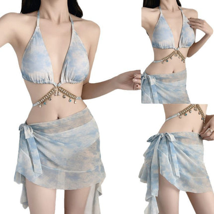 Bikini Tassel Split Three-Piece Bikini Sexy Pure Hot Hot Hot Girl Beautiful Holiday Hot Spring Swimsuit for Women