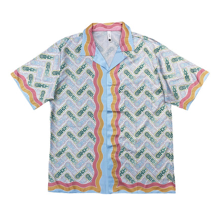 Foreign Trade Casual Hawaiian Beach Printed Short-Sleeved Shirt Cuban Collar European and American Retro Vacation Shorts Two-Piece Set