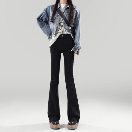 Black High-Waist Micro-Raise Jeans Women's Trendy All-Match New Slim-Fit Hip Slimming Stretch Horseshoe Pants
