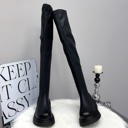 Maillard Over-The-Knee Boots 2025 Autumn and Winter Fleece-Lined Thick-Soled Heightening Boots Women's High Boots Slim Elastic Boots