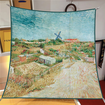90cm Spring New Van Gogh Oil Painting Windmill Vegetable Garden Fashion Shawl Large Square Scarf Scarf Scarf Strapless Scarf