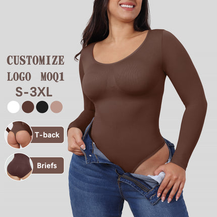 Cross-Border Trade European and American Plus-Size Bodysuit Sexy Tight-Fitting Shapewear Long-Sleeve Tummy Control Shapewear Slimming Garment