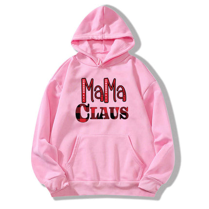 in stock foreign trade cross-border red plaid MAMA RIED printed hooded hoodie autumn and winter European and American women's