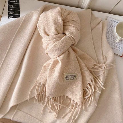 New Pure Color Imitation Cashmere Scarf for Women in Winter, Monochromatic, Versatile, High-End, Warm Neck Protection, Neck Scarf for Couples