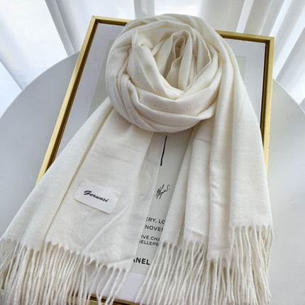 Solid Color Faux Cashmere Scarf for Women, Annual Meeting Red, High-End Feel, Spring and Autumn Woven Neck Scarf, Korean Style Versatile Artistic Warm Shawl