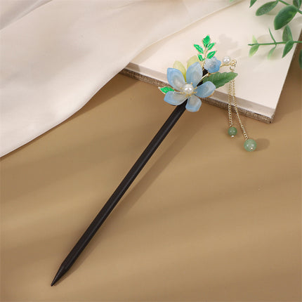 Antique Hairpin Step Tassel Wood Hairpin Imitation Ebony Headwear Disc Hair Simple Accessories Ancient Dress Hairpin Women's Hair