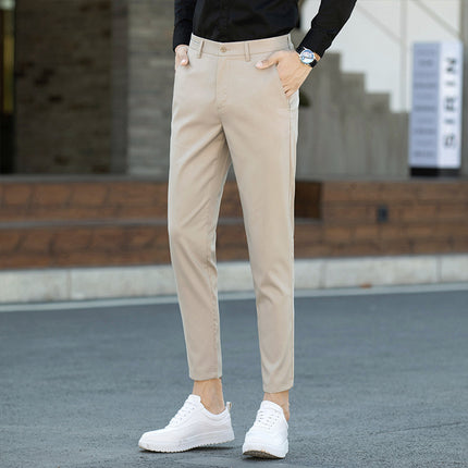 Black Small Suit Pants Men's Ankle-length Pants Straight-tube Slim-fit Small-foot Casual Korean Style Trendy Drop-feeling Men's Suit Pants