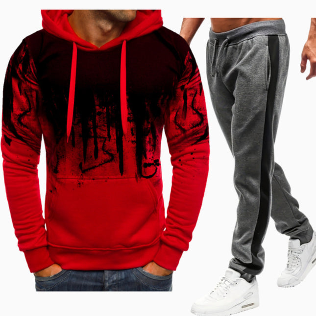 Spring and Autumn New Men's European and American Cross-border Casual Printed Sweater Long Sleeve Hoodie Hoodie Sweatshirt Jacket suit