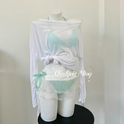 Source Manufacturer Swimsuit, Feminine, White, Small Breasts, Three-Point Strap Bikini, Split Swimsuit, Hot Spring Vacation