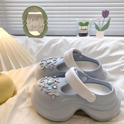 High-value All-match Casual Super-fire Rhinestone Women's Summer Hole Shoes Increased Soft Sole Non-slip Wear-resistant Baotou Deodorant