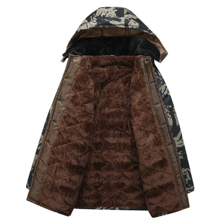 Winter Camouflage Cotton Coat for Men, Fleece-Lined and Thickened Labor Protection Cotton Jacket, Cold Storage Cold-Proof Clothing, Mid-Length Coat