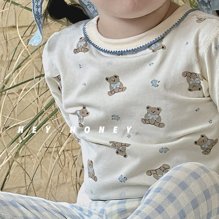 Spot Large and Small Roll Heyhoney24 Lycra Cotton Boys and Girls Autumn Clothes Intimates Printed Home Clothes Pajamas Two-Piece Set