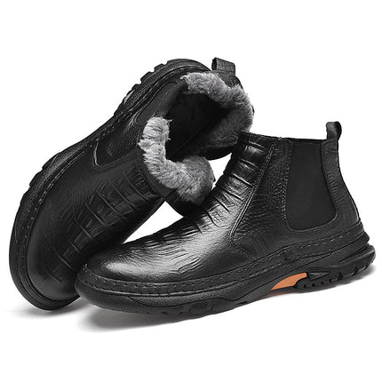 Men's Shoes Casual Shoes Business Leather Boots Outdoor Casual Ankle Boots Autumn and Winter High-top Foot Crocodile Pattern Craft Noodles Adult