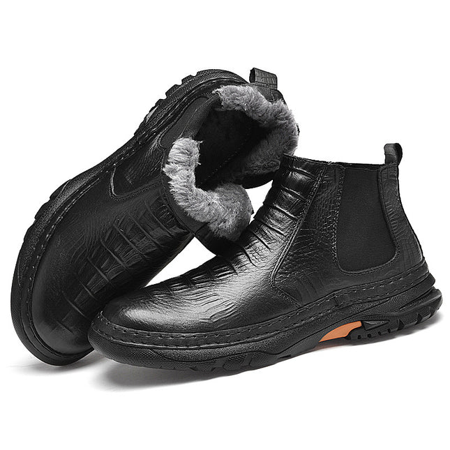 Men's Shoes Casual Shoes Business Leather Boots Outdoor Casual Ankle Boots Autumn and Winter High-top Foot Crocodile Pattern Craft Noodles Adult