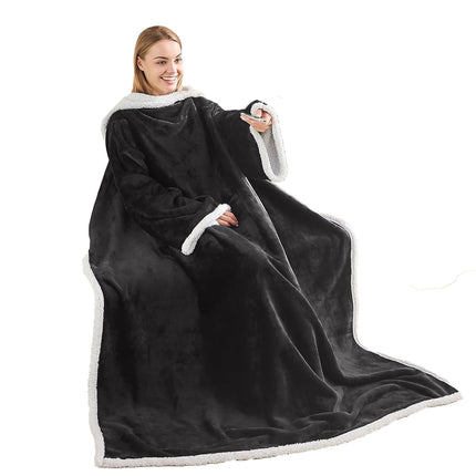 Classic Sherpa Hooded Blanket, Warm and Comfortable, Can Be Worn as a Cape or Shawl, Soft and Suitable for Home Use, Tv-Watching, Lazy Cloud Mink Fleece