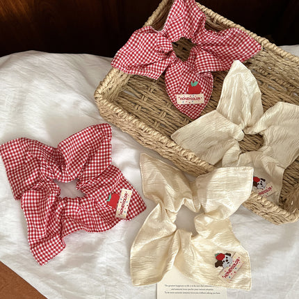 Cute Beige Puppy Satin Square Scarf Hair Tie for Women, High-End Hair Tie, Square Hair Accessory, Large Korean Style