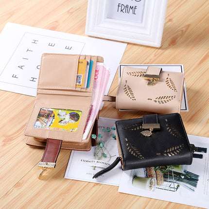 New Korean style short wallet women's zipper buckle hollow leaf small wallet wallet card holder factory wholesale